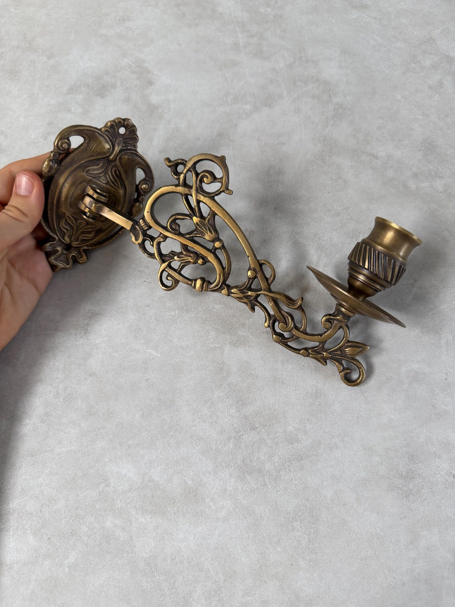 Vintage Brass Wall Candle Holder "Gothic Sconce"