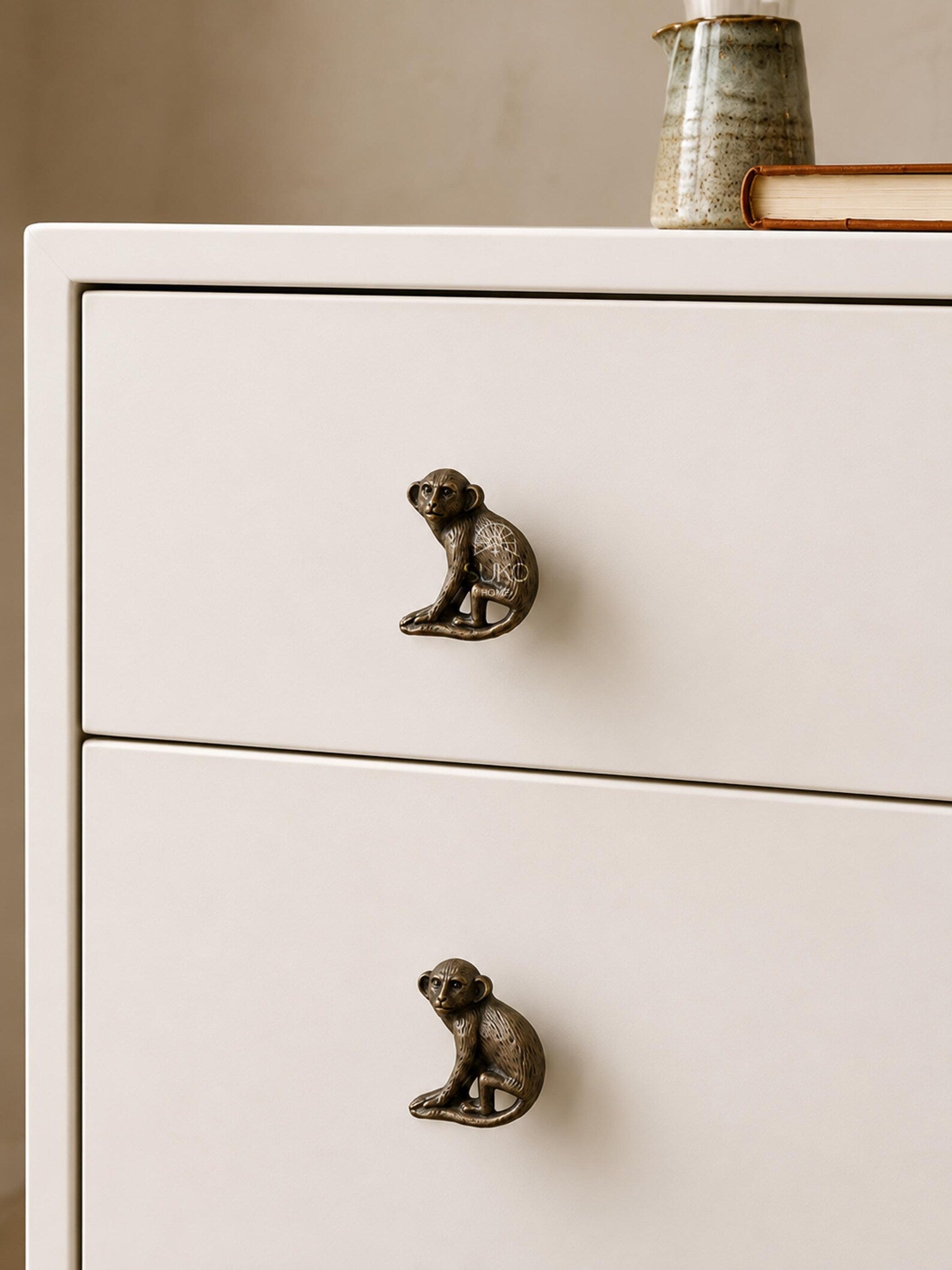 Vintage Brass Monkey Cabinet Knob "Safari Play"