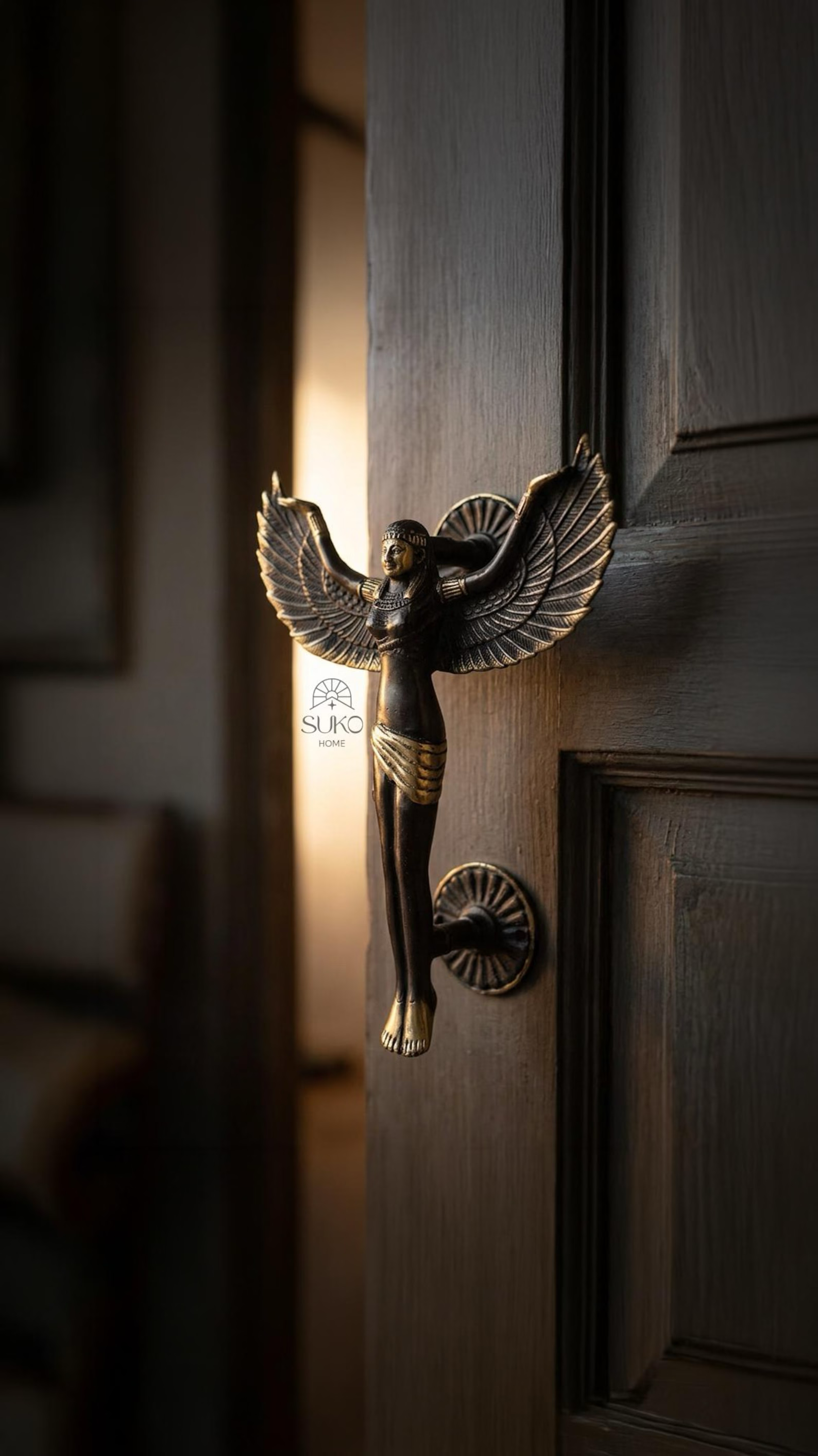 Vintage Brass Winged Angel Door Handle Set "Seraphim"