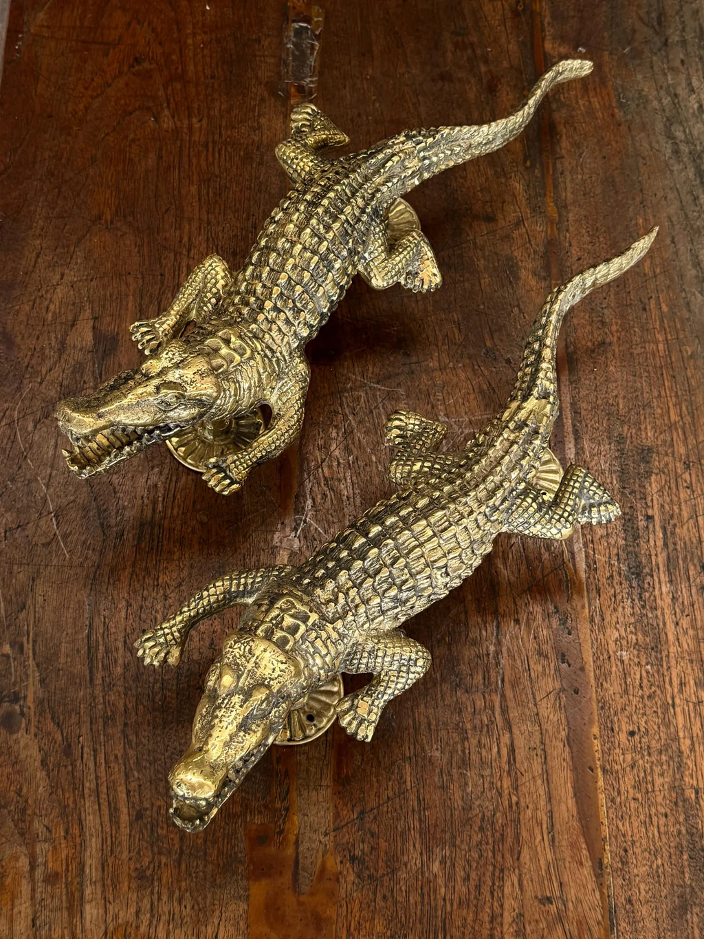 Brass Crocodile Door Handle & Latch Set