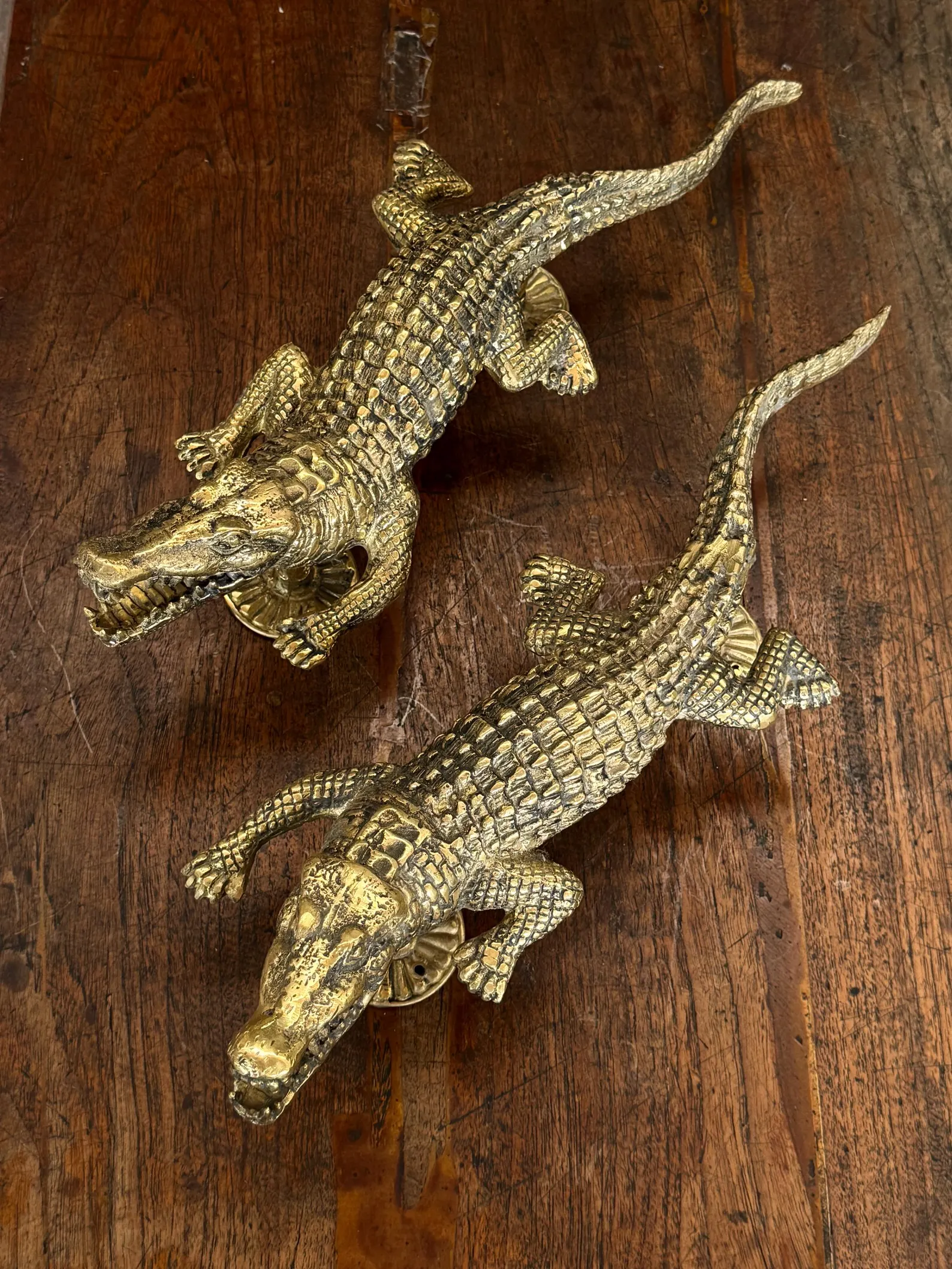 Brass Crocodile Door Handle & Latch Set
