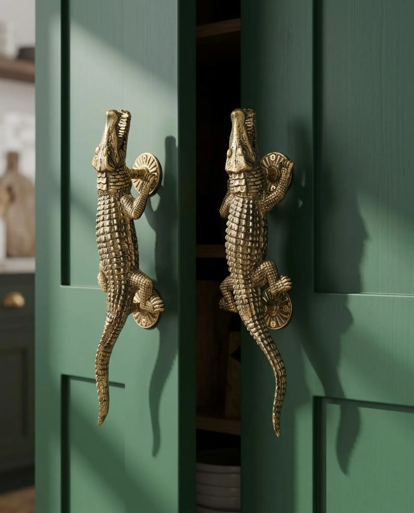 Brass Crocodile Door Handle & Latch Set