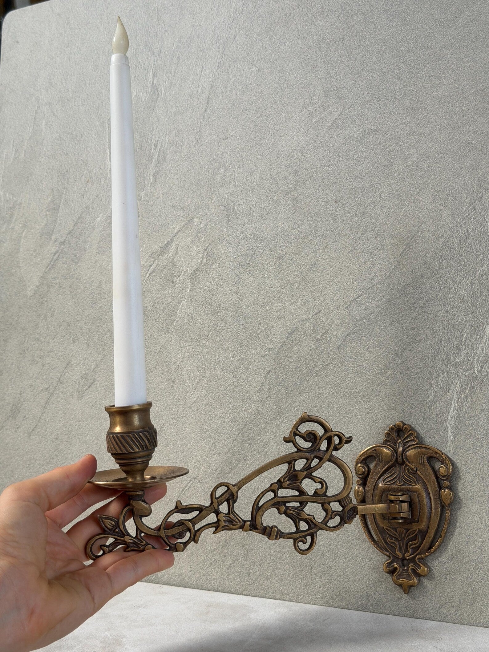 Vintage Brass Wall Candle Holder "Gothic Sconce"
