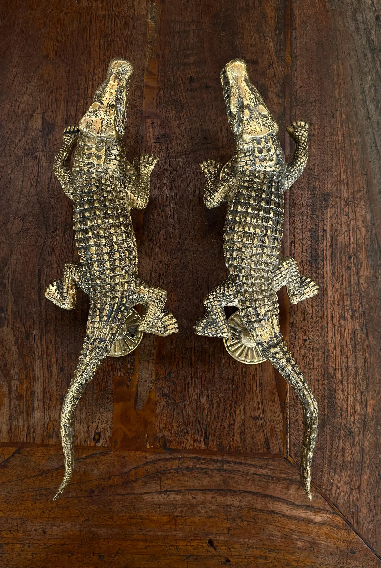 Brass Crocodile Door Handle & Latch Set