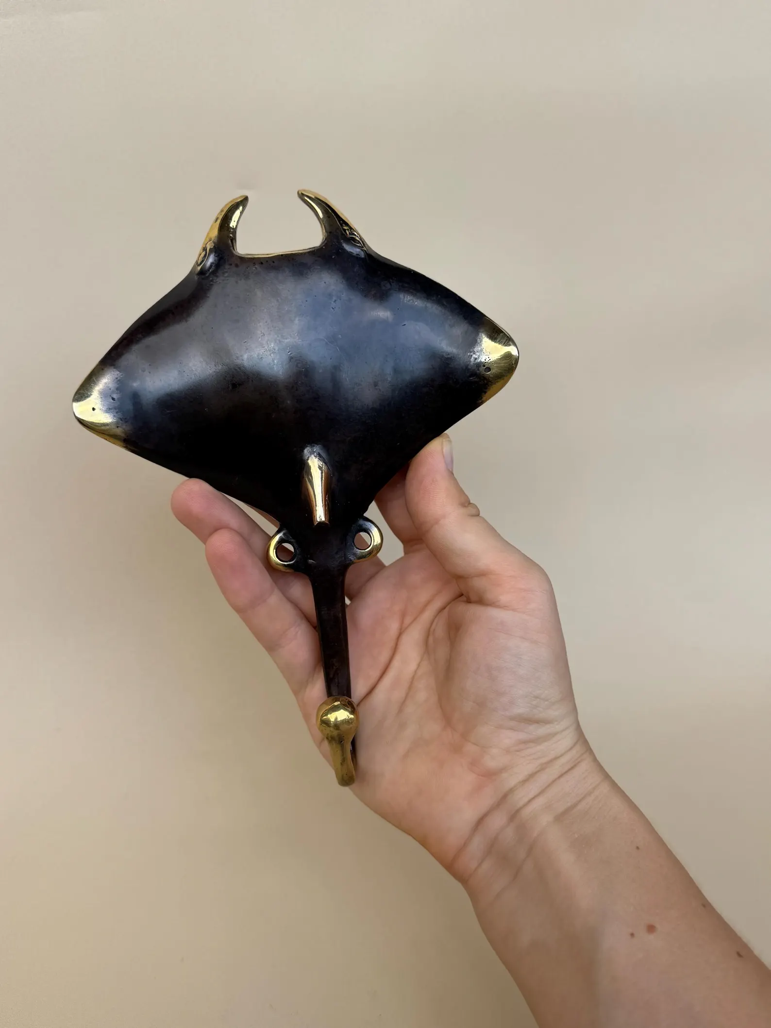 Vintage Brass Manta Ray Wall Hook "Azure"