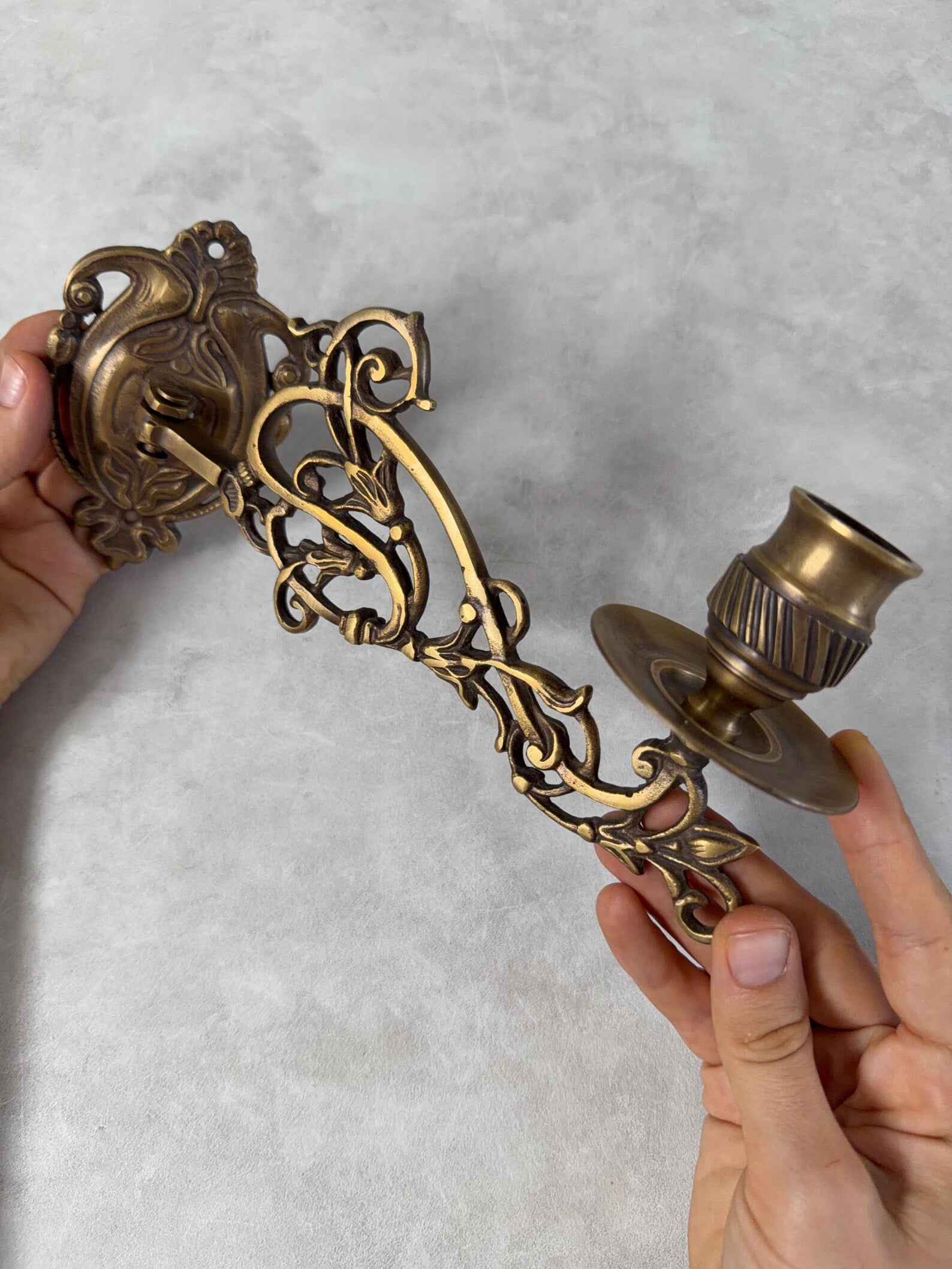 Vintage Brass Wall Candle Holder "Gothic Sconce"