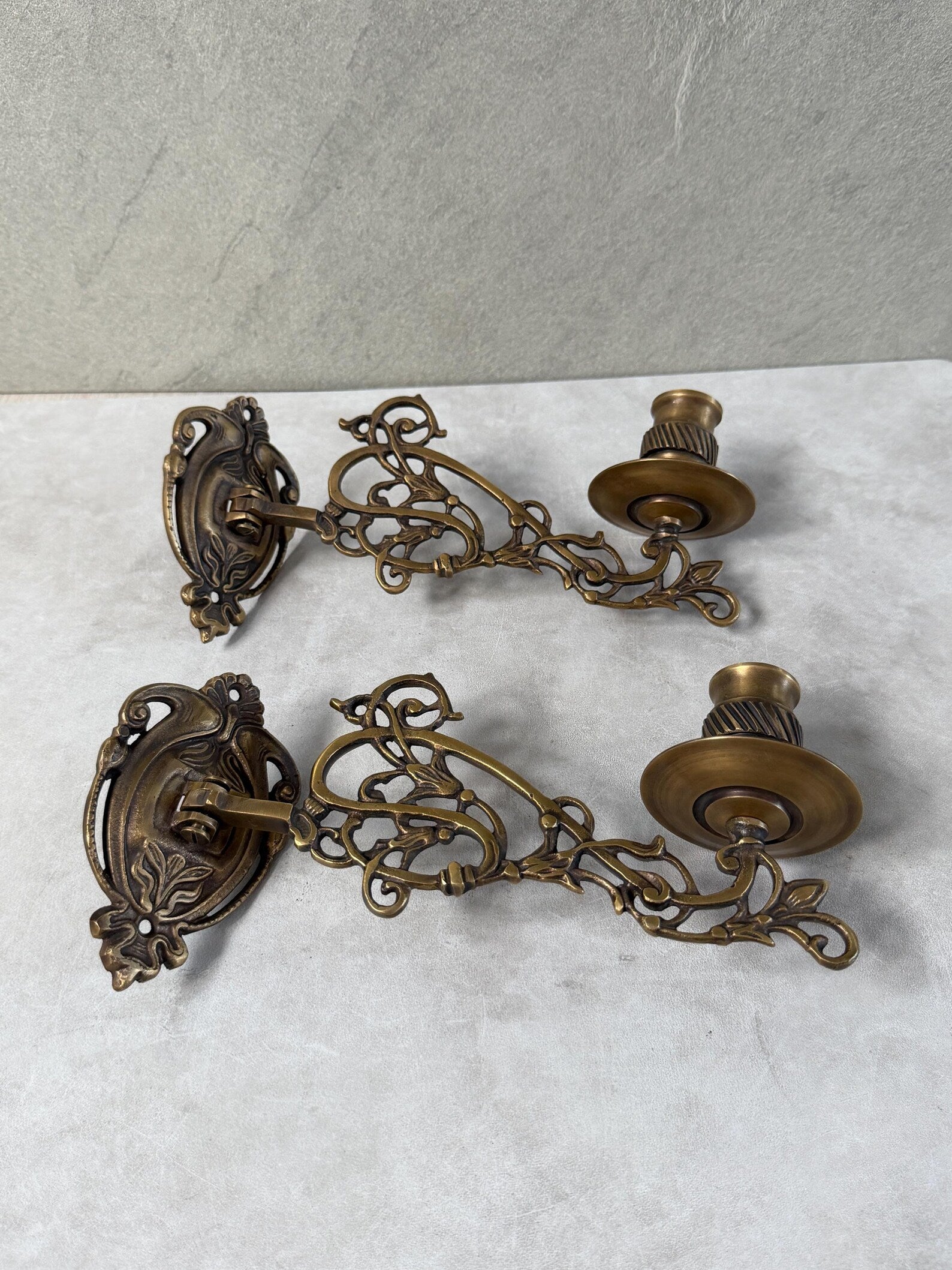 Vintage Brass Wall Candle Holder "Gothic Sconce"