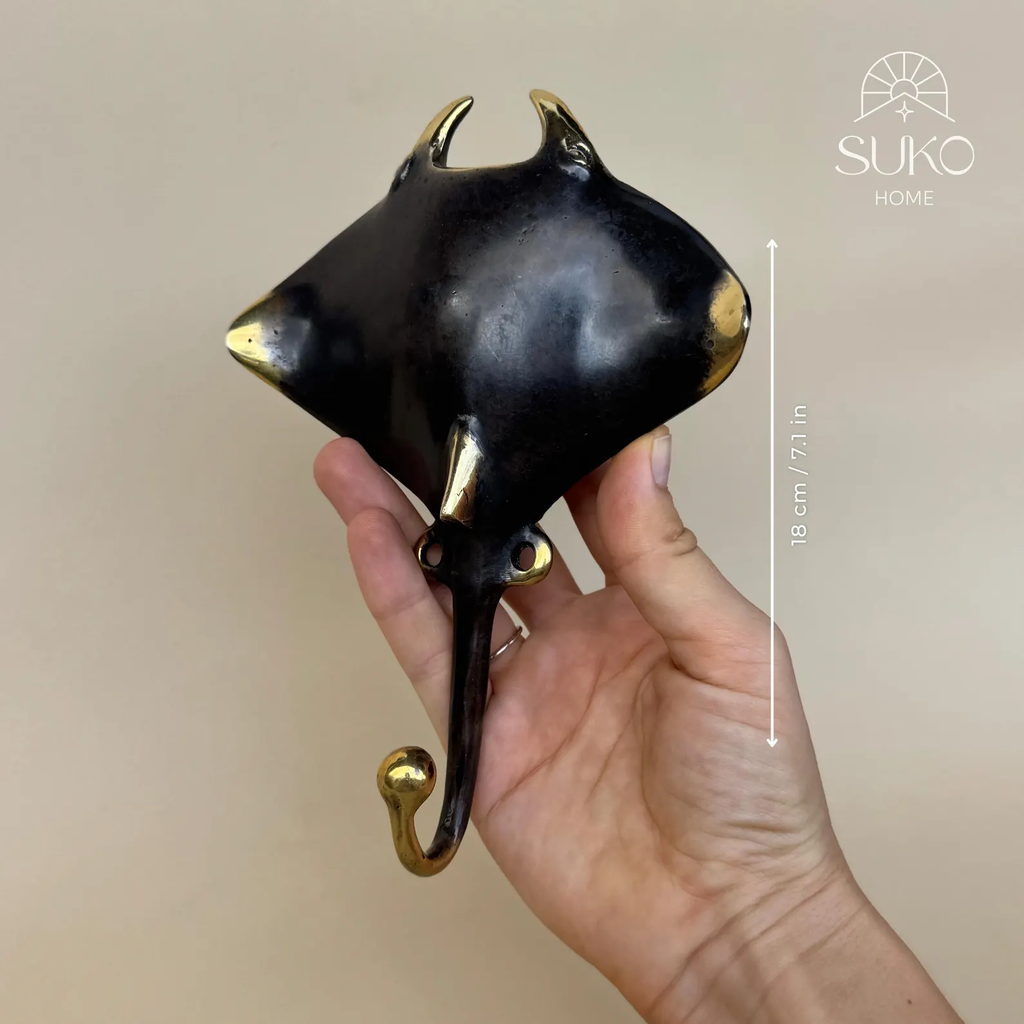 Vintage Brass Manta Ray Wall Hook "Azure"