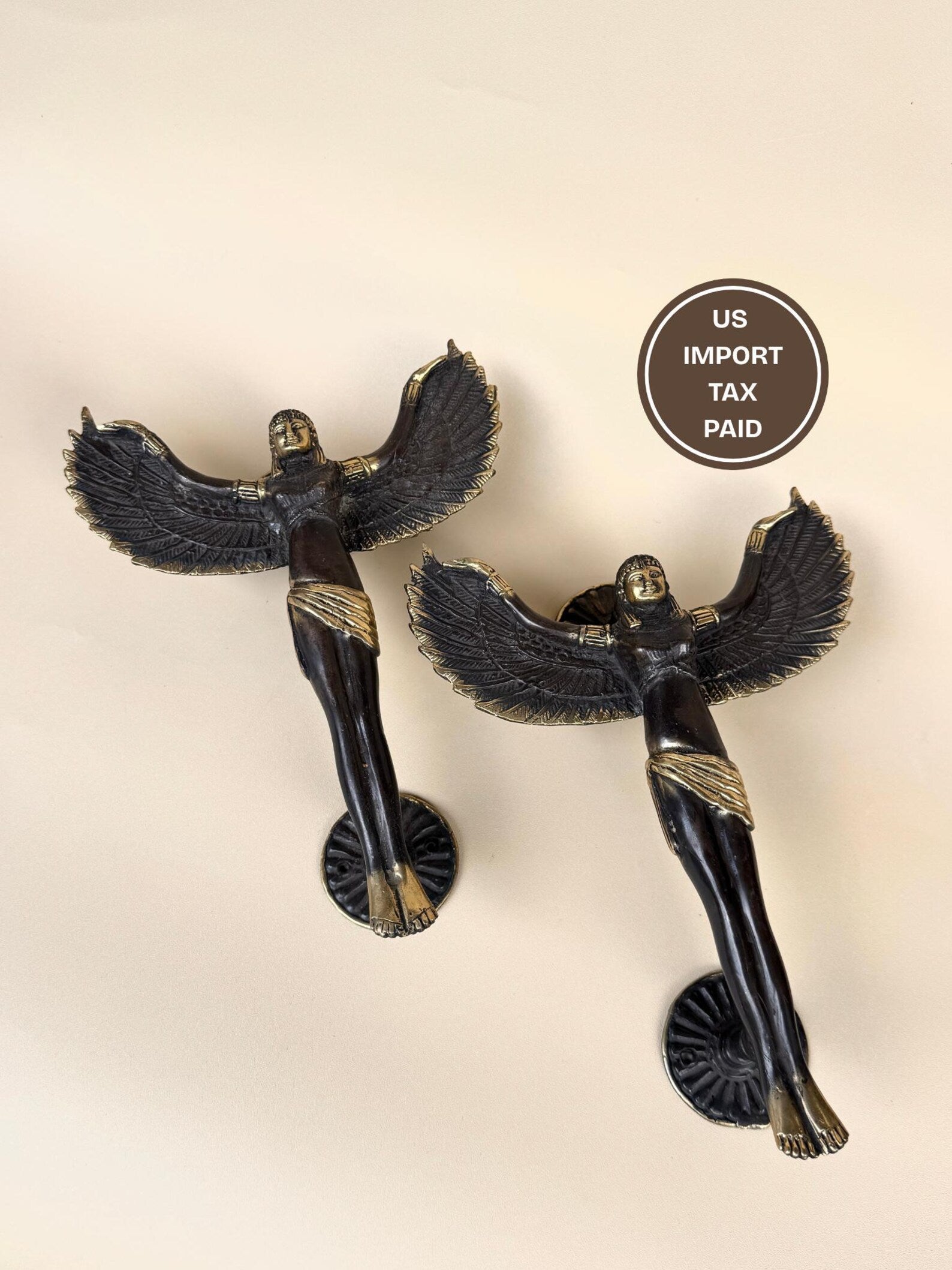 Vintage Brass Winged Angel Door Handle Set "Seraphim"