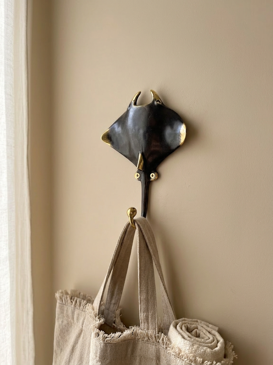 Vintage Brass Manta Ray Wall Hook "Azure"