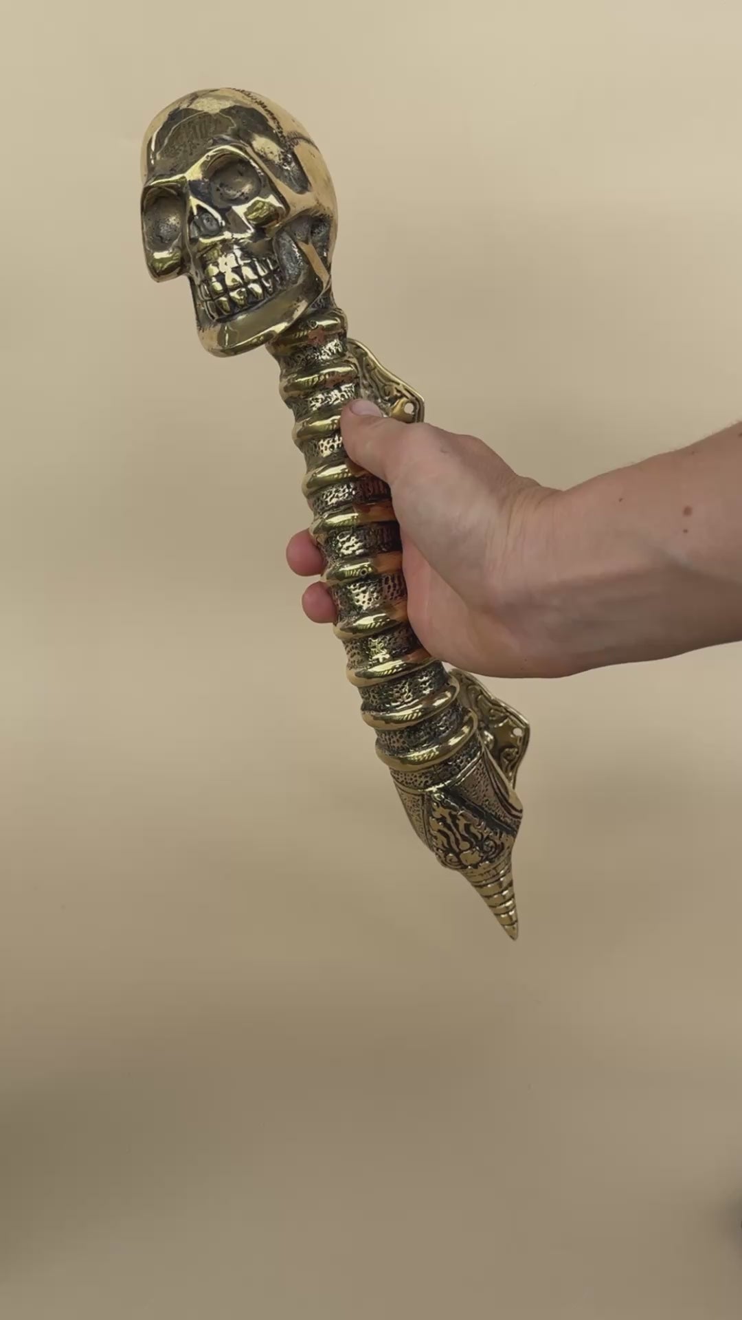 Gothic Brass Skull Door Handle "Spine & Cranium"