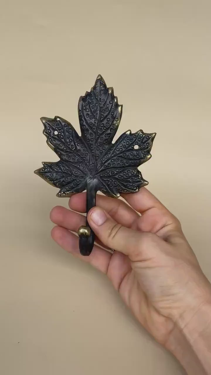 Vintage Brass Maple Leaf Wall Hook "Autumn Breeze"