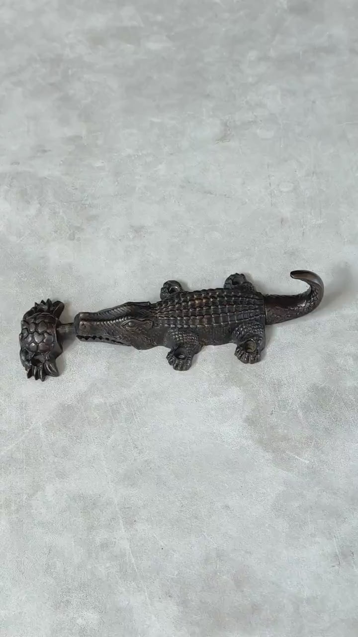 Brass Crocodile Door Handle & Latch Set