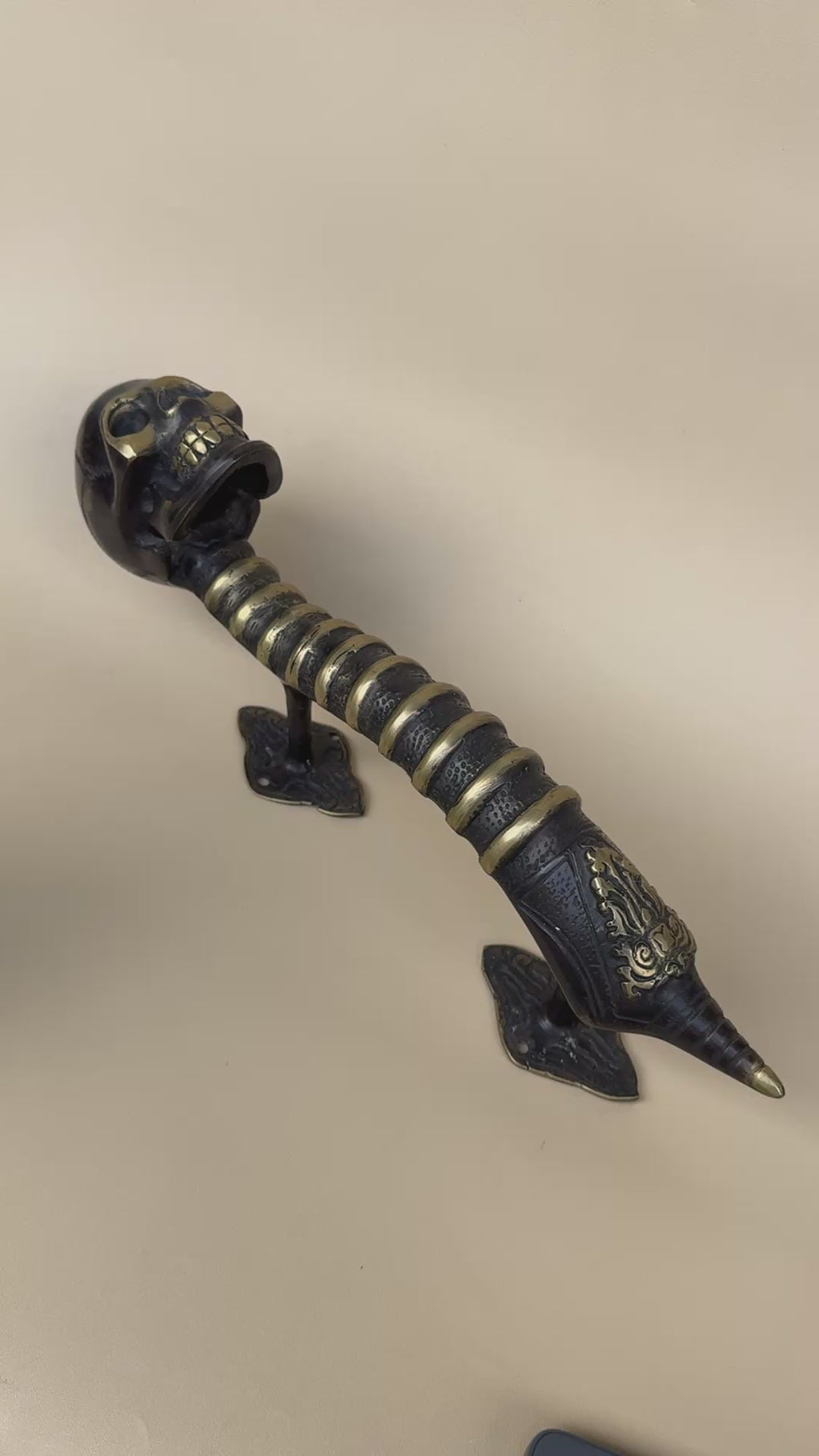Gothic Brass Skull Door Handle "Spine & Cranium"