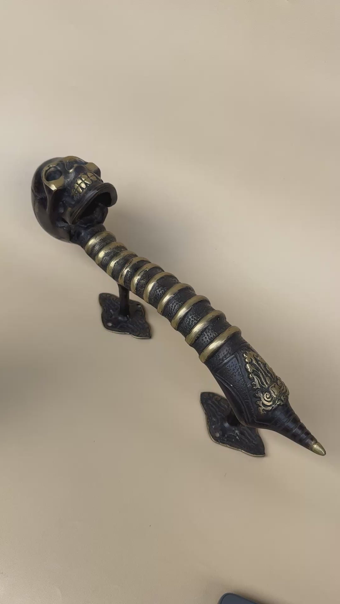 Gothic Brass Skull Door Handle "Spine & Cranium"
