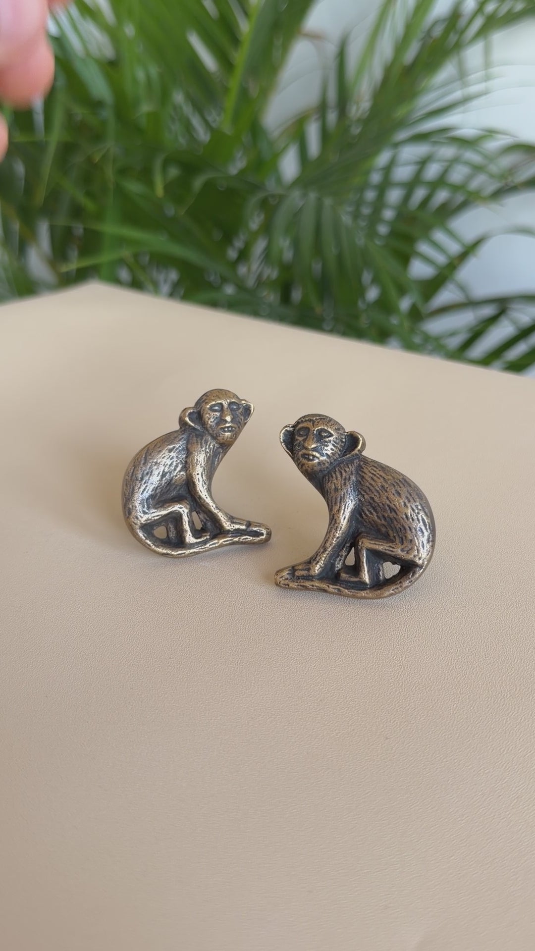 Vintage Brass Monkey Cabinet Knob "Safari Play"