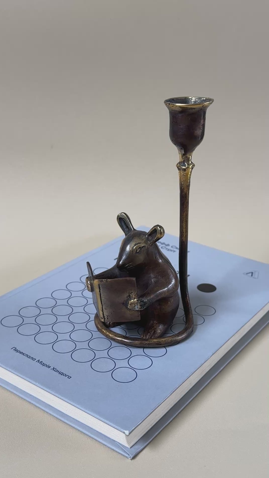 Antique Brass Mouse Candleholder, Vintage home gift