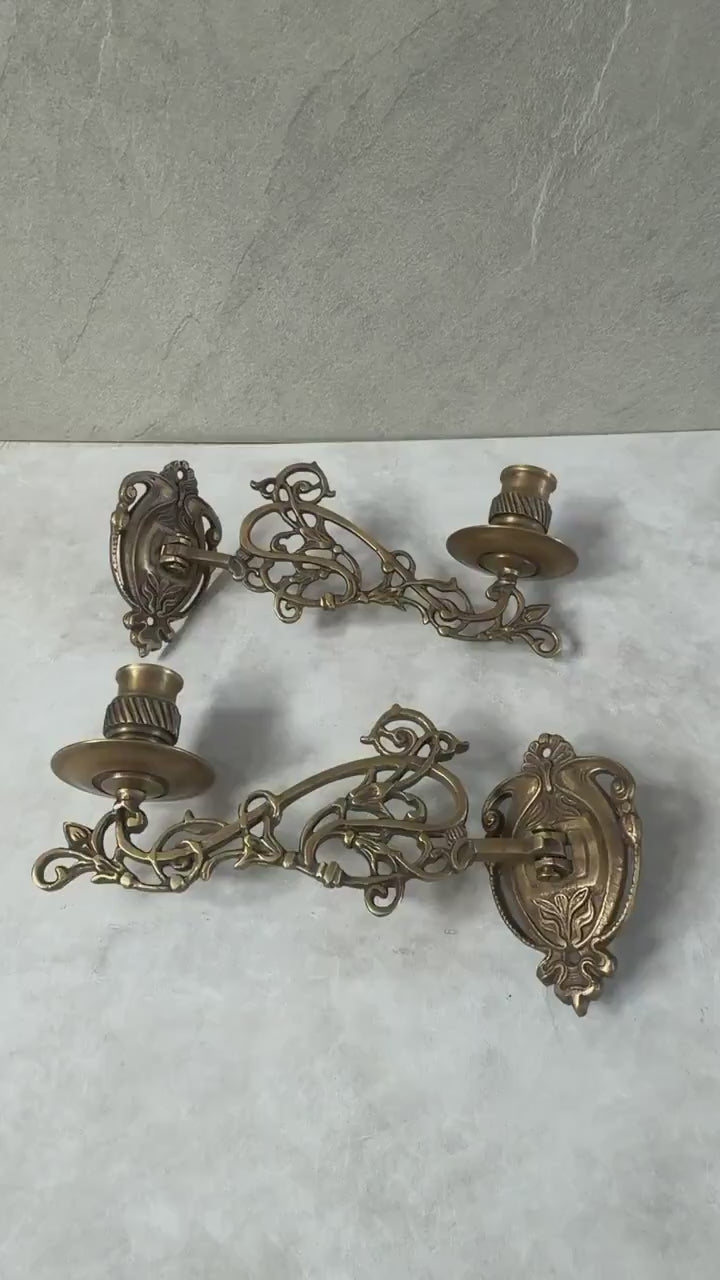 Vintage Brass Wall Candle Holder "Gothic Sconce"
