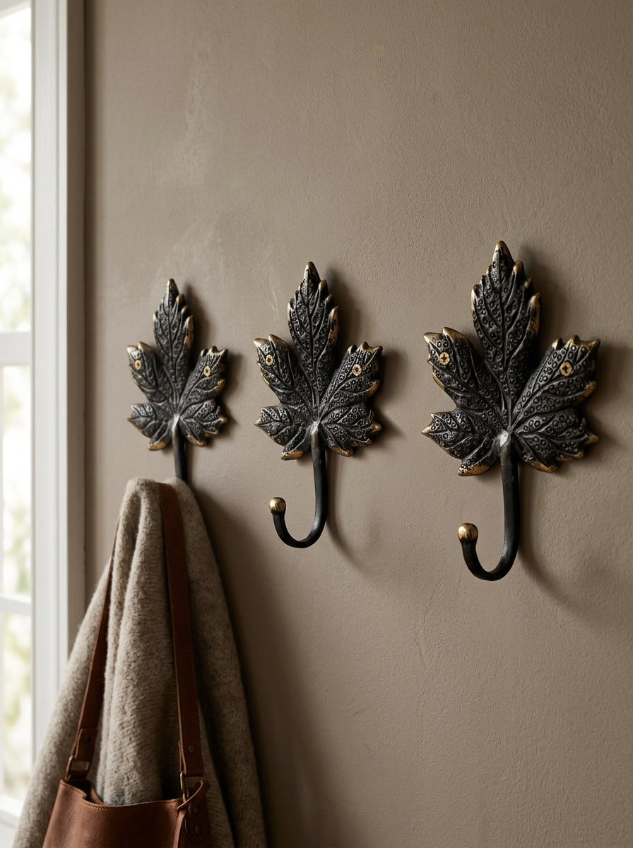 Vintage Brass Maple Leaf Wall Hook "Autumn Breeze"