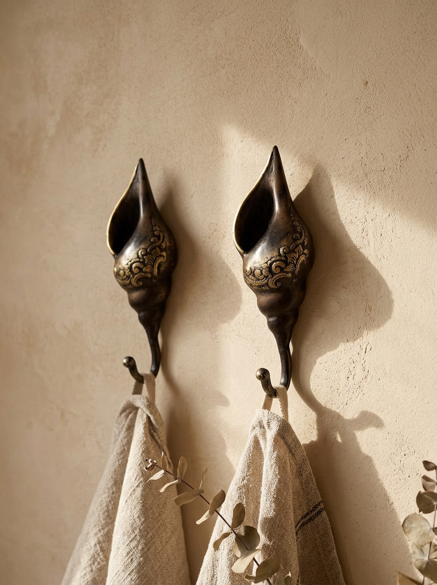 Vintage Brass Cornucopia Wall Hook "Abundance"